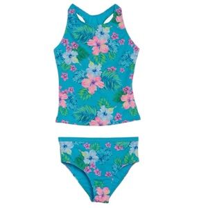 Lands' End Girls UPF 50 Tankini Top and Bottom Swimsuit, Blue/Pink,Size XL, NWOT